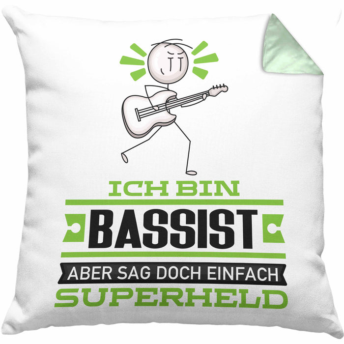 Bassist Geschenk Kissen mit Füllung 40x40 Ich Bin Bassist Aber Sag Doch Einfach Superheld Lustige Geschenkdiee für Bassist (Grau) Grün Trendation