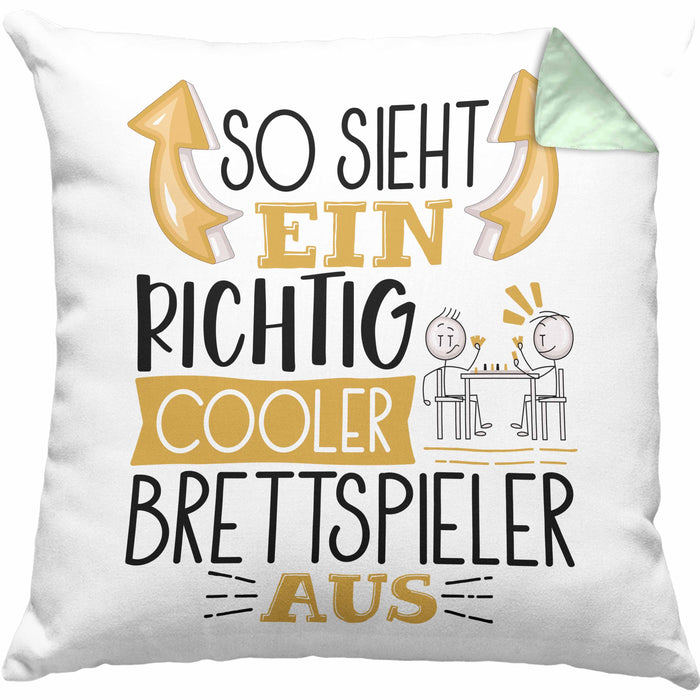 So Sieht Ein Richtig Cooler Brettspieler Aus Geschenk Kissen mit Füllung 40x40 Lustiger Spruch Geschenkidee (Grau) Grün Trendation