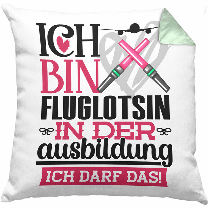 Fluglotsin Ausbildung Start Geschenk Kissen mit Füllung 40x40 Ich Bin Fluglotsin In Der Ausbildung Ich Darf Das Geschenkidee (Grau) Grün Trendation