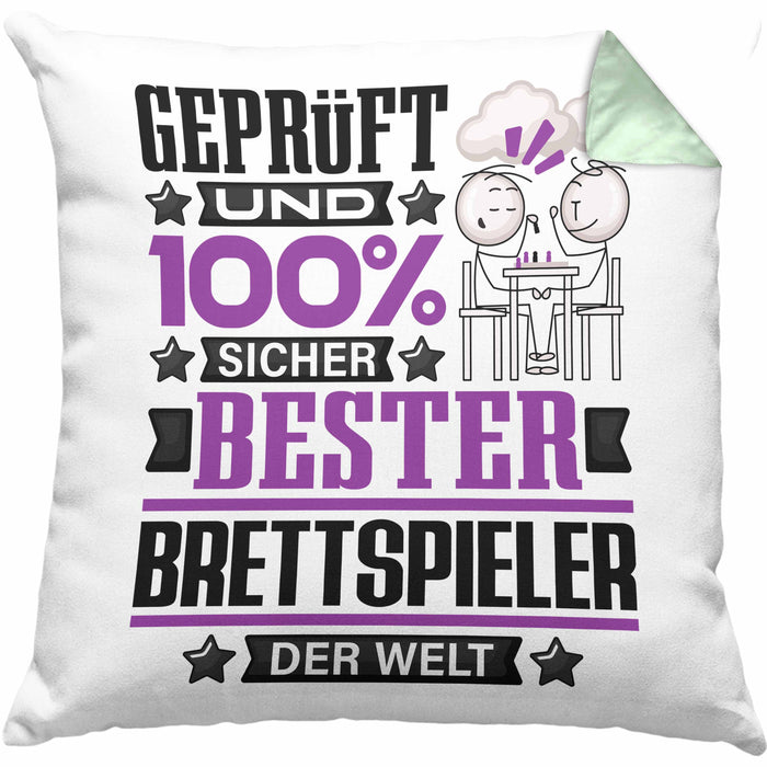 Brettspieler Geschenk Lustiger Spruch für Brettspieler Geschenkidee Bester Brettspieler Der WeltKissen mit Füllung 40x40 (Grau) Grün Trendation