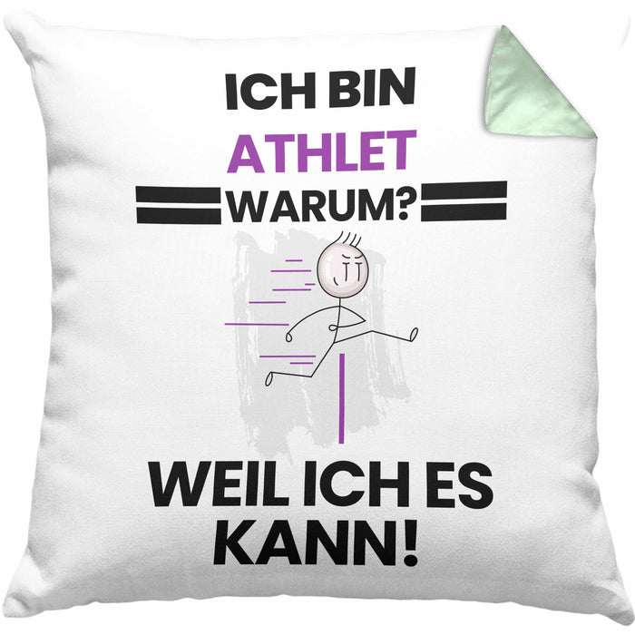 Athlet Geschenk Kissen mit Füllung 40x40 Lustiger Spruch Ich Bin Athlet Warum Weil Ich Es Kann Geschenkidee Bester Athlet Geburtstag (Grau) Grün Trendation