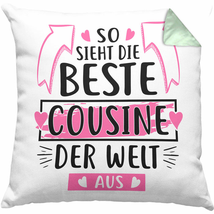 Cousine Kissen mit Füllung 40x40 Geschenk So Sieht Die Beste Cousine Der Welt Aus Geschenkidee (Grau) Grün Trendation