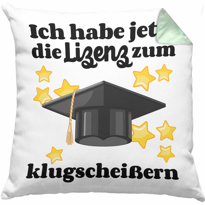Bachelor Geschenk Abschluss Kissen mit Füllung 40x40 Spruch Master Abitur Abi Graduation Bestanden Prüfung (Grau) Grün Trendation