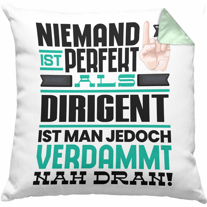 Dirigent Geschenk Kissen mit Füllung 40x40 Lustige Geschenkidee für Dirigent Geburtstag Niemand Ist Perfekt Aber Als Dirigent Ist Man Nah Dran (Grau) Grün Trendation