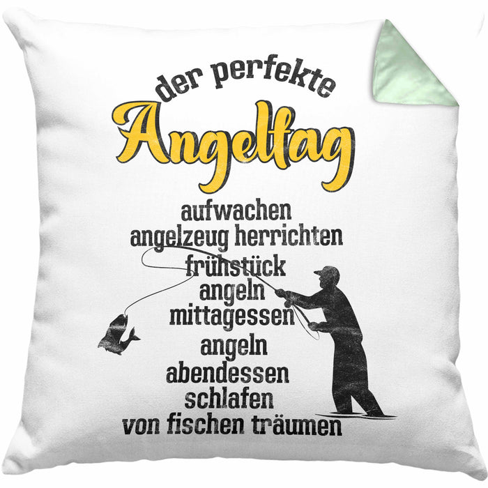 Kissen mit Füllung 40x40 für Angler Geschenk für Fischer Geschenkidee (Grau) Grün Trendation