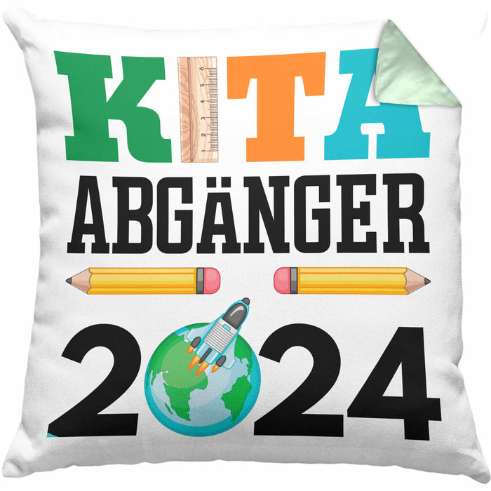Einschulung Junge Mädchen Geschenk Schultüte Füllung Kissen mit Füllung 40x40 Schulstart 1. Schultag Schuleinführung Schulanfang Geschenkidee 2024 Schulkind (Grau) Grün Trendation