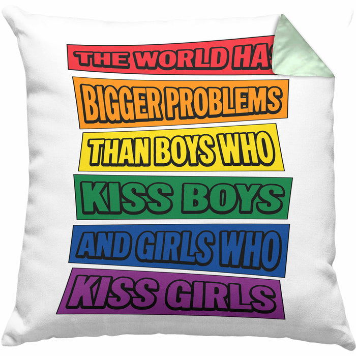 LGBTQ Kissen mit Füllung 40x40 Geschenk Schwule Lesben Geschenkidee The World Has Bigger Problems Gender Equality Häferl (Grau) Grün Trendation