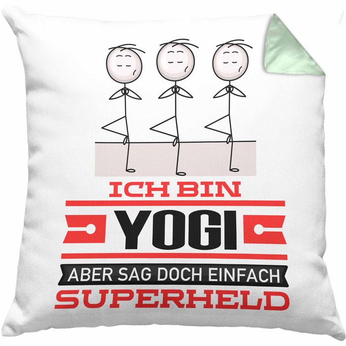 Yogi Geschenk Kissen mit Füllung 40x40 Ich Bin Yogi Aber Sag Doch Einfach Superheld Lustige Geschenkdiee für Yogi (Grau) Grün Trendation