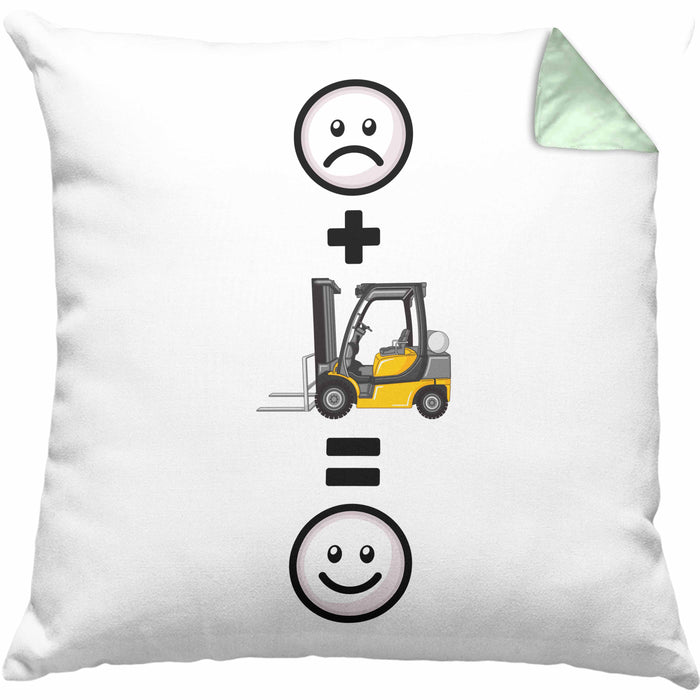Gabelstapler Kissen mit Füllung 40x40 Geschenk für Lagerist Lagerarbeiter Lustige Geschenkidee :( + Gabelstapler = :) (Grau) Grün Trendation