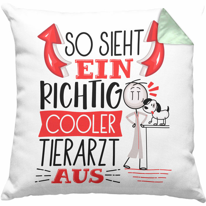 Tierarzt Kissen mit Füllung 40x40 Geschenk So Sieht Ein RIchtig Cooler Tierarzt Aus Geschenkidee Lustiger Spruch Geburtstag (Grau) Grün Trendation