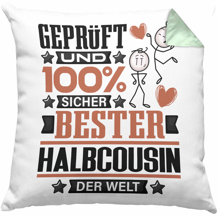 Halbcousin Geschenk Lustiger Spruch für Halbcousin Geschenkidee Bester Halbcousin Der WeltKissen mit Füllung 40x40 (Grau) Grün Trendation