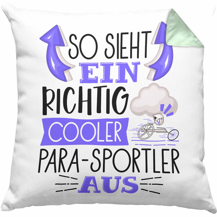 So Sieht Ein Richtig Cooler Para-Sportler Aus Geschenk Kissen mit Füllung 40x40 Lustiger Spruch Geschenkidee (Grau) Grün Trendation