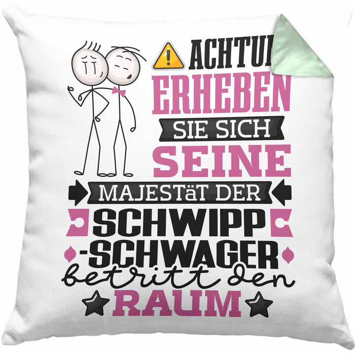 Schwippschwager Geschenk Kissen mit Füllung 40x40 Lustiger Spruch Erheben Sie Sich Der Schwippschwager Betritt den Raum (Grau) Grün Trendation