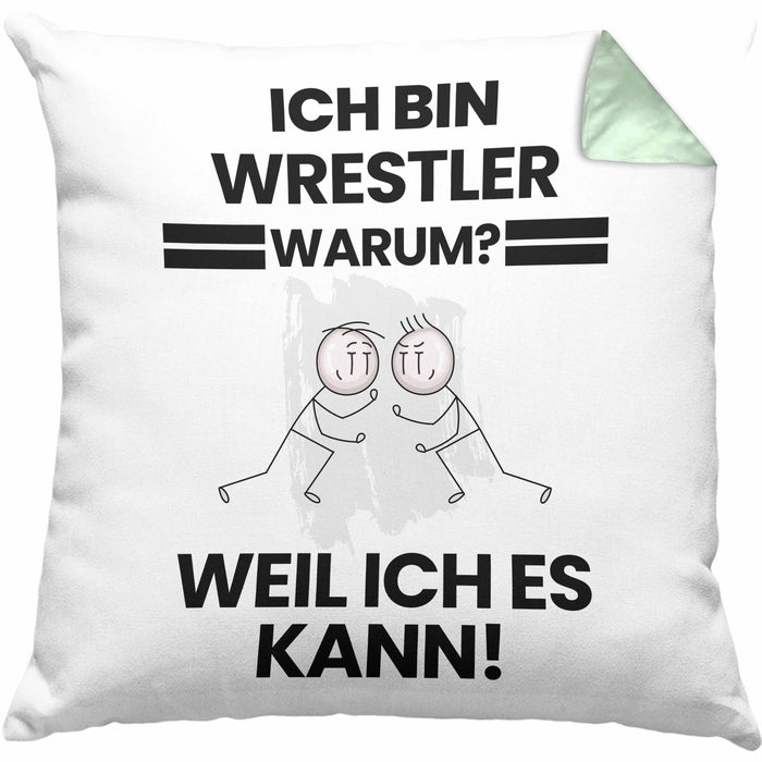 Wrestler Geschenk Kissen mit Füllung 40x40 Lustiger Spruch Ich Bin Wrestler Warum Weil Ich Es Kann Geschenkidee Bester Wrestler Geburtstag (Grau) Grün Trendation
