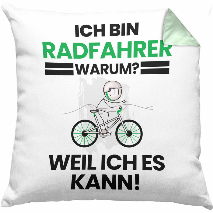 Radfahrer Geschenk Kissen mit Füllung 40x40 Lustiger Spruch Ich Bin Radfahrer Warum Weil Ich Es Kann Geschenkidee Bester Radfahrer Geburtstag (Grau) Grün Trendation