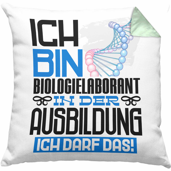 Biologielaborant Ausbildung Kissen mit Füllung 40x40 Geschenk Ich Bin Biologielaborant In Der Ausbildung Ich Darf Das Geschenkidee Spruch (Grau) Grün Trendation