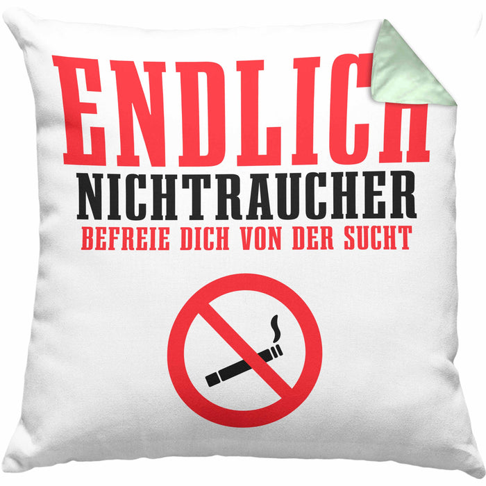 Endlich Nichttraucher Kissen mit Füllung 40x40 Geschenk Aufhören Zu Rauchen Befreie Dich Von Der Sucht (Grau) Grün Trendation