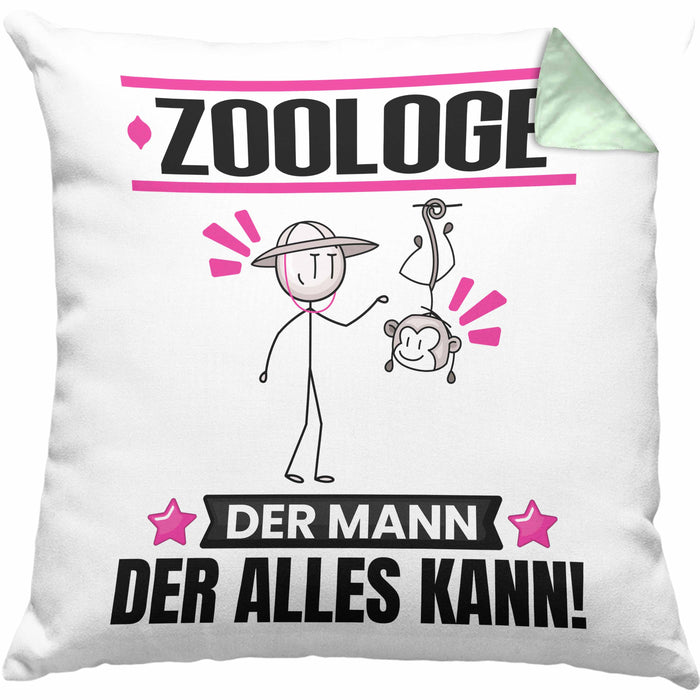 Zoologe Kissen mit Füllung 40x40 Geschenk für Zoologe Der Mann Der Alles Kann Geschenkidee zum Geburtstag (Grau) Grün Trendation