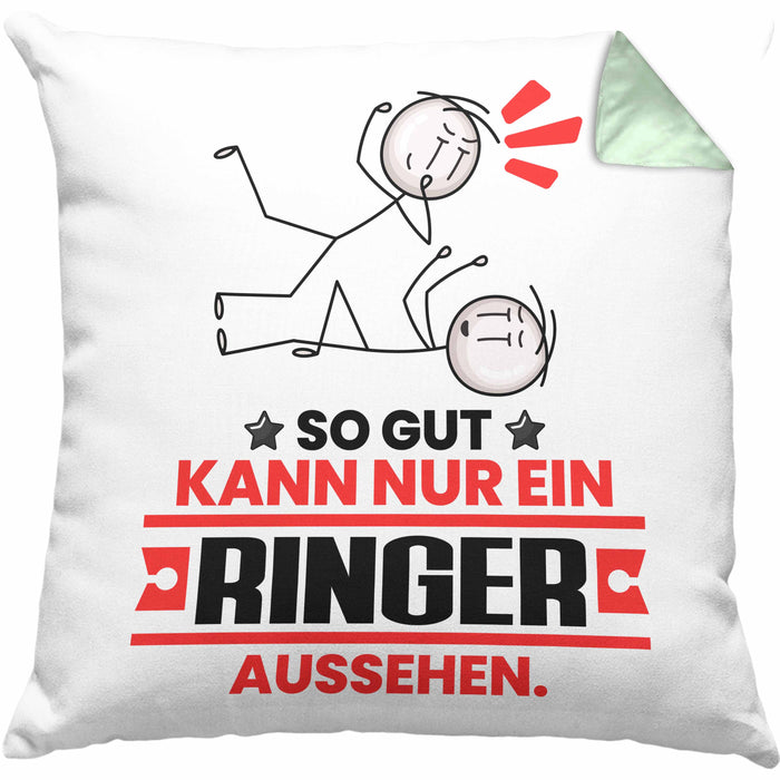 Ringer Geschenk Kissen mit Füllung 40x40 So Gut Kann Nur Ein Ringer Aussehen Geschenkidee (Grau) Grün Trendation