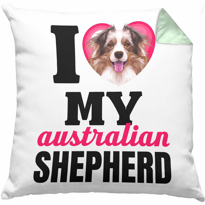 Australian Shepherd Besitzerin Kissen mit Füllung 40x40 Geschenk Lustiger Spruch Geschenkidee I Love My Australian Shepherd (Grau) Grün Trendation