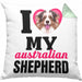 Australian Shepherd Besitzerin Kissen mit Füllung 40x40 Geschenk Lustiger Spruch Geschenkidee I Love My Australian Shepherd (Grau) Grün Trendation