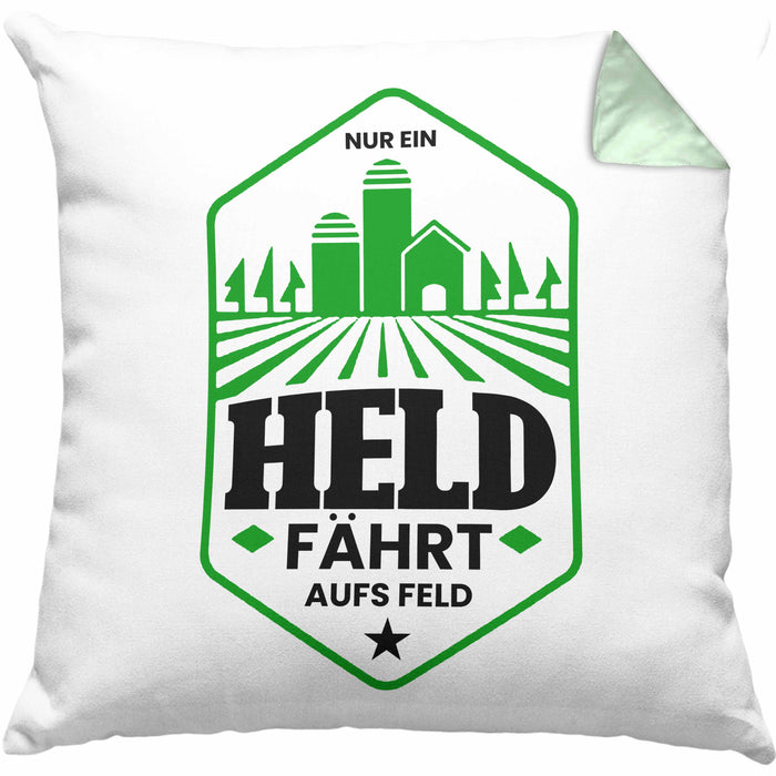 Lustige Kissen mit Füllung 40x40 für Landwirte Bauern Geschenk Spruch Nur Ein Held Fährt Aufs Feld (Grau) Grün Trendation