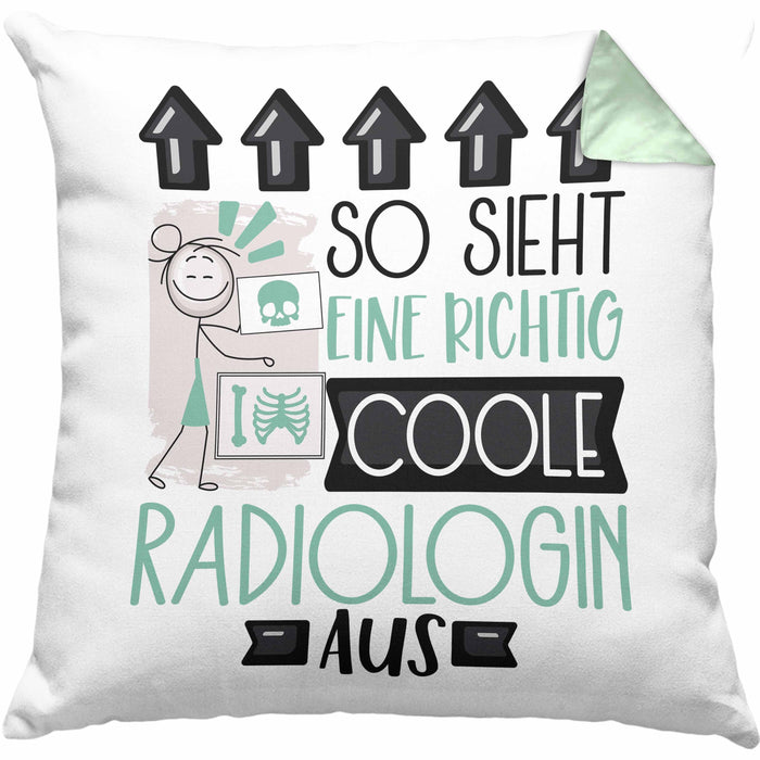 Radiologin Geschenk Kissen mit Füllung 40x40 Geschenkidee für Radiologin Geburtstag Weihnachten Spruch So Sieht Eine Richtig Coole Radiologin Aus (Grau) Grün Trendation