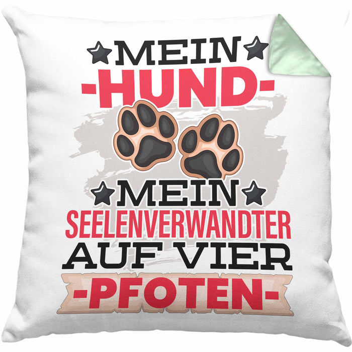 Hundebesitzer Kissen mit Füllung 40x40 Geschenk Hunde Mein Seelenverwandter Auf 4 Pfoten Geschenkidee Hunde Mama Frauchen Herrchen (Grau) Grün Trendation