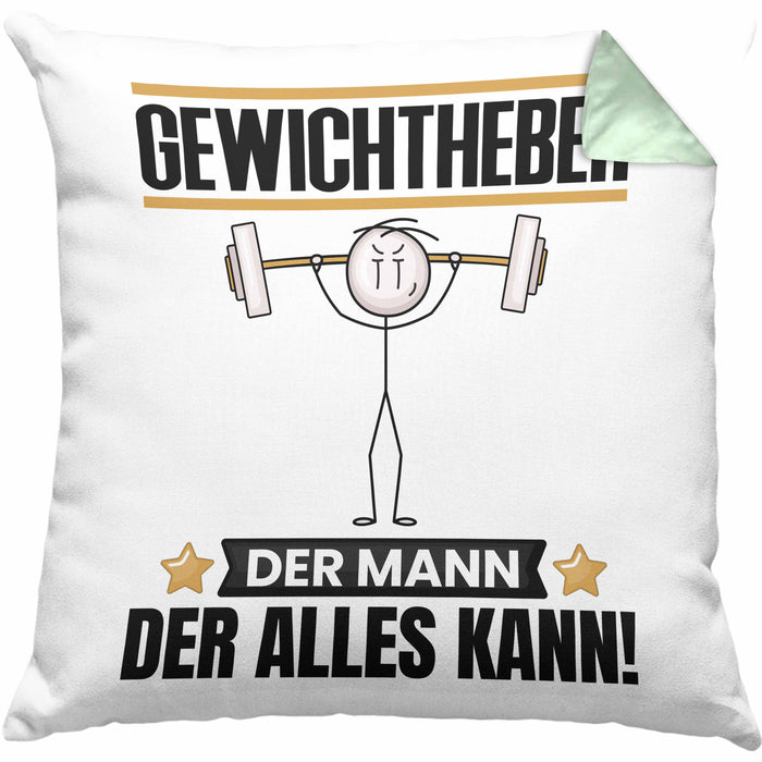 Gewichtheber Kissen mit Füllung 40x40 Geschenk für Gewichtheber Der Mann Der Alles Kann Geschenkidee zum Geburtstag (Grau) Grün Trendation