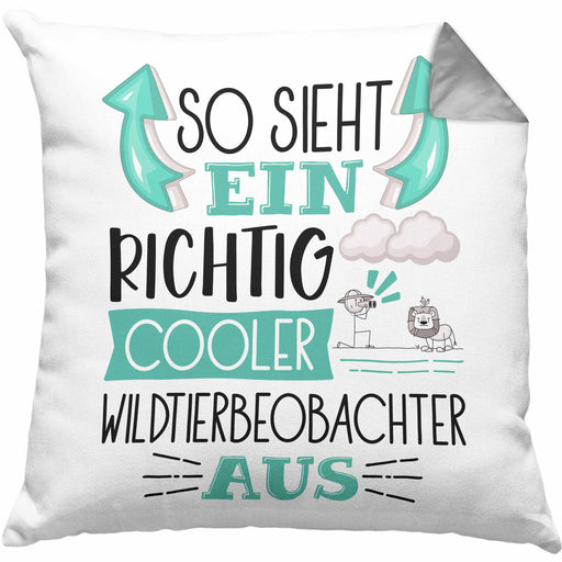 So Sieht Ein Richtig Cooler Wildtierbeobachter Aus Kissen mit Füllung 40x40 Geschenk für Wildtierbeobachter Geburtstag Geschenkdiee (Grau) Grau Trendation
