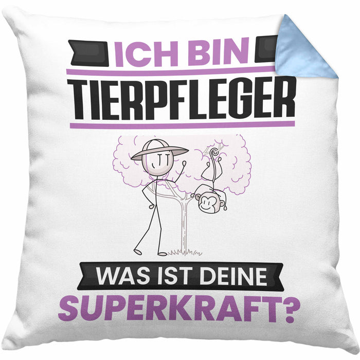 Tierpfleger Kissen mit Füllung 40x40 Geschenk für Tierpfleger Geburtstag Lustiger Spruch Was Ist Deine Superkraft (Grau) Blau Trendation