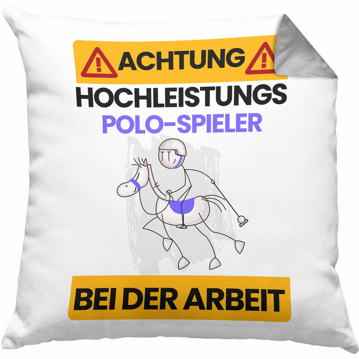 Polo-Spieler Kissen mit Füllung 40x40 Geschenk Lustiger Spruch Geschenkidee für Polo-Spieler Achtung Hochleistungs Polo-Spieler Bei Der Arbeit (Grau) Grau Trendation