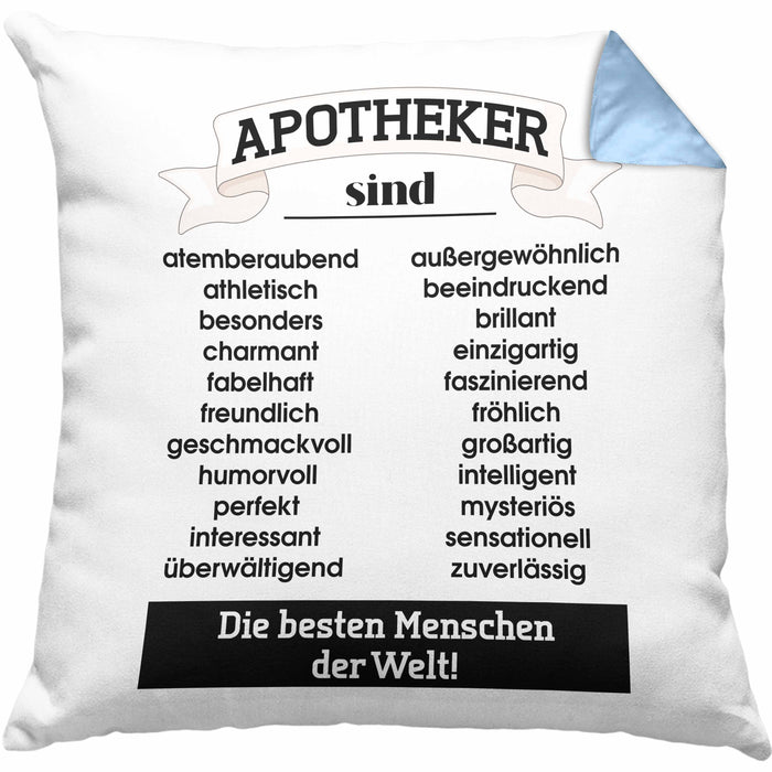 Apotheker Kissen mit Füllung 40x40 Geschenk Bester Apotheker Pharmazeut Arzneikundiger Spruch Lustiger Spruch (Grau) Blau Trendation