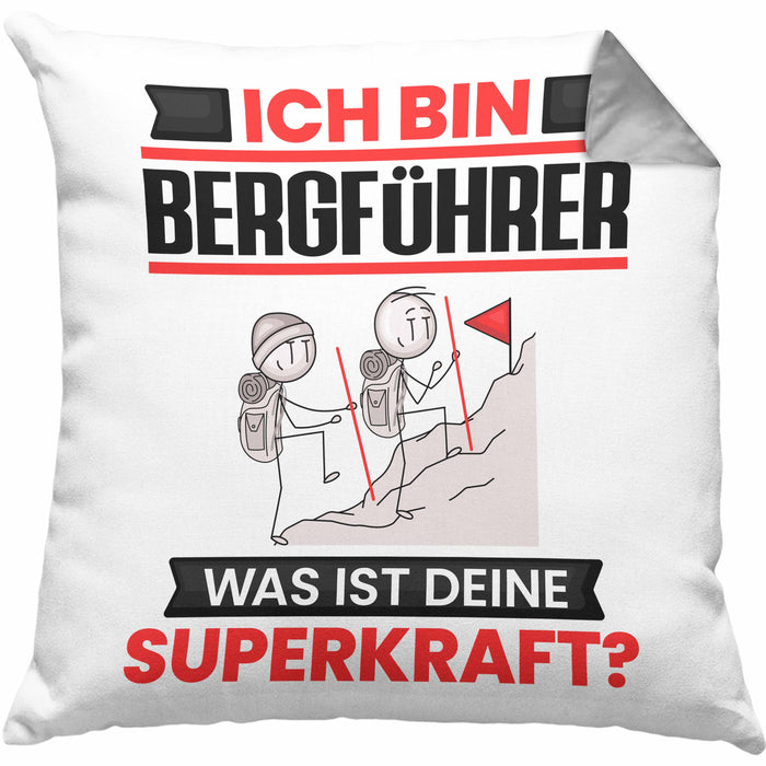 Bergführer Kissen mit Füllung 40x40 Geschenk für Bergführer Geburtstag Lustiger Spruch Was Ist Deine Superkraft (Grau) Grau Trendation