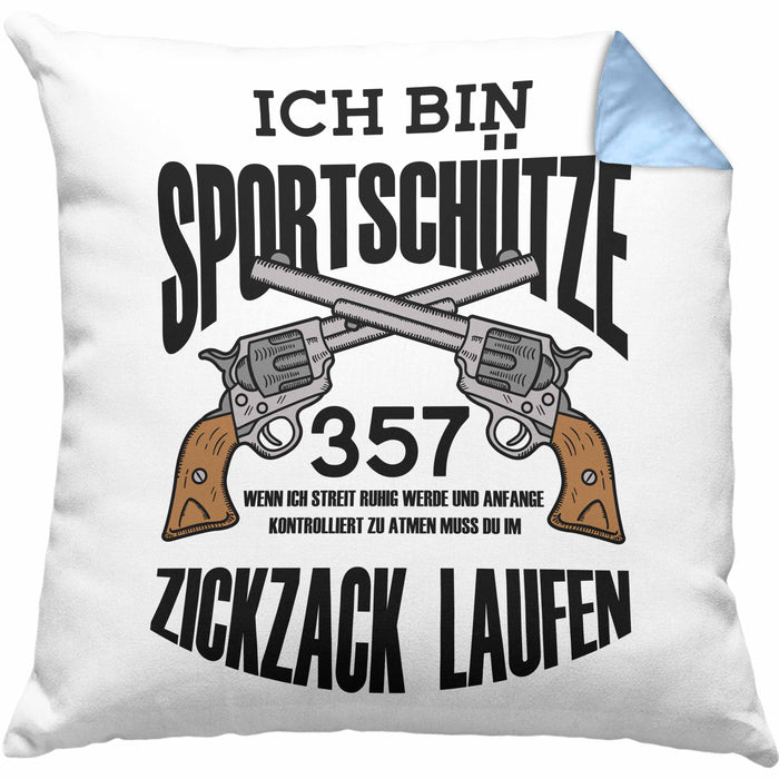 Lustige Schießen-Kissen mit Füllung 40x40 für Sportschützen Geschenk (Grau) Blau Trendation