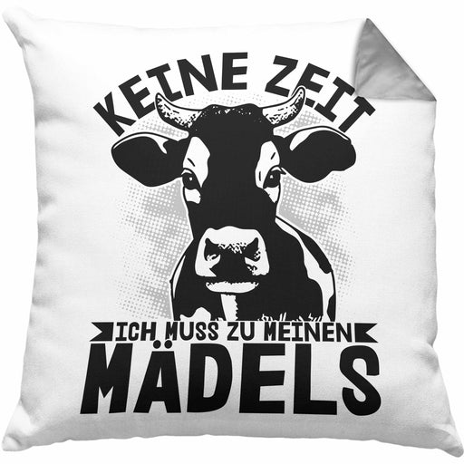 Landwirt Bauer Kissen mit Füllung 40x40 Geschenk Keine Zeit Ich Muss Zu Meinen Mädels Kuh Rind Grafik (Grau) Grau Trendation
