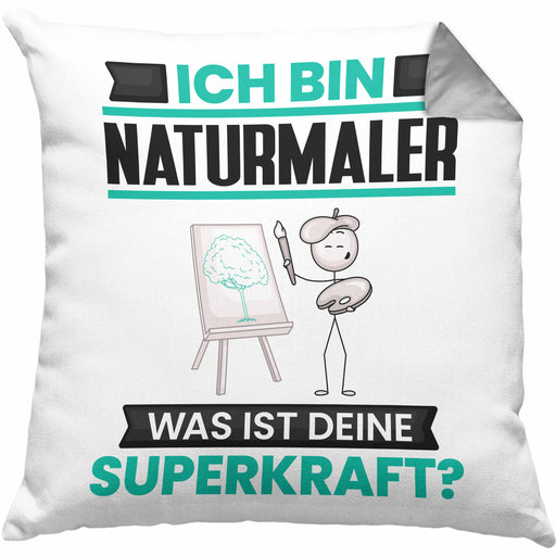 Naturmaler Kissen mit Füllung 40x40 Geschenk für Naturmaler Geburtstag Lustiger Spruch Was Ist Deine Superkraft (Grau) Grau Trendation