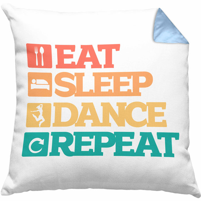 Lustige Tänzer Kissen mit Füllung 40x40 Geschenk für Tanzbegeisterte Tanzlehrer Grafik Eat Sleep Dance Repeat (Grau) Blau Trendation