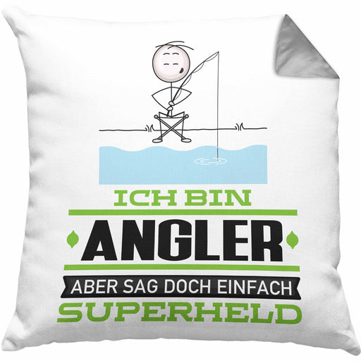 Angler Geschenk Kissen mit Füllung 40x40 Ich Bin Angler Aber Sag Doch Einfach Superheld Lustige Geschenkdiee für Angler (Grau) Grau Trendation