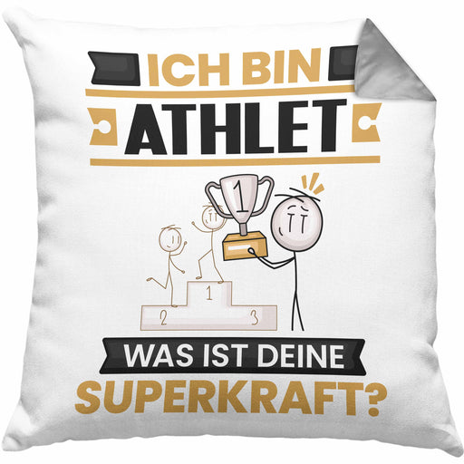 Athlet Kissen mit Füllung 40x40 Geschenk für Athlet Geburtstag Lustiger Spruch Was Ist Deine Superkraft (Grau) Grau Trendation
