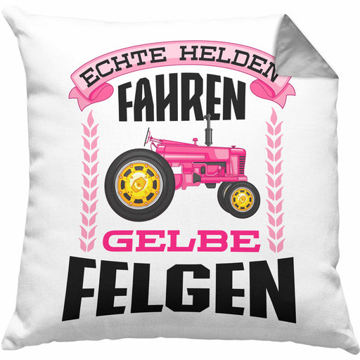 Landwirtin Spruch Frau Geschenk Kissen mit Füllung 40x40 Landwirtschaft Geschenke für Männer Traktor Spruch Echte Felgen (Grau) Grau Trendation