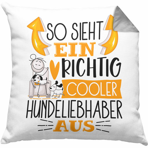 Hundeliebhaber Kissen mit Füllung 40x40 So Sieht Ein Richtig Cooler Hundeliebhaber Aus Geschenk Lustiger Spruch Geschenkidee (Grau) Grau Trendation