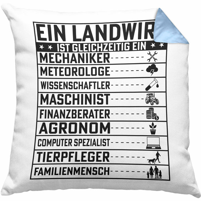 Landwirt Geschenk Kissen mit Füllung 40x40 Lustiger Spruch Geschenkidee Ein Landwirt Ist Gleichzeitig Ein (Grau) Blau Trendation