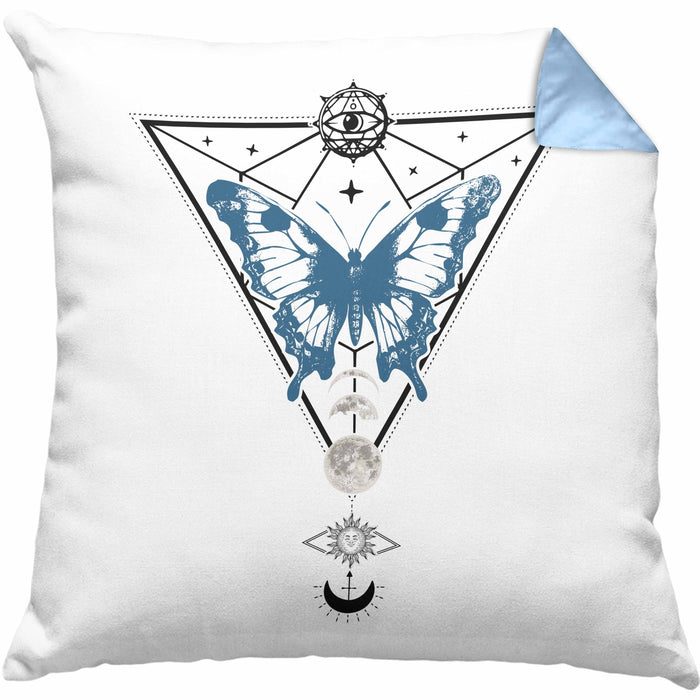 Mystical Kissen mit Füllung 40x40 Blackcraft Lineart Moon Schmetterling Hexerei Astrologie Tattoo Tarot (Grau) Blau Trendation