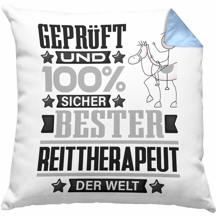Reittherapeut Geschenk Lustiger Spruch für Reittherapeut Geschenkidee Bester Reittherapeut Der WeltKissen mit Füllung 40x40 (Grau) Blau Trendation