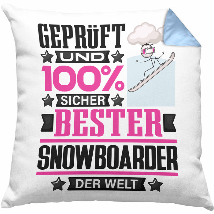 Snowboarder Geschenk Lustiger Spruch für Snowboarder Geschenkidee Bester Snowboarder Der WeltKissen mit Füllung 40x40 (Grau) Blau Trendation