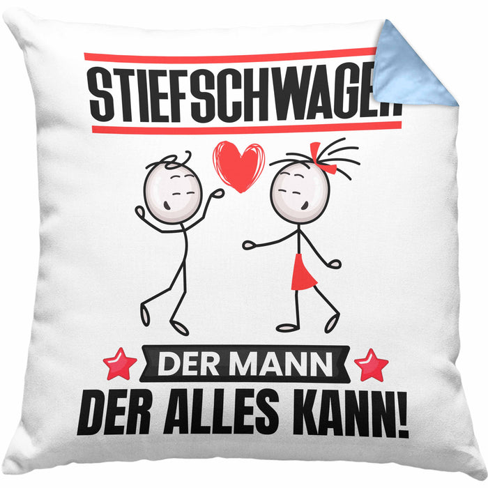 Stiefschwager Kissen mit Füllung 40x40 Geschenk für Stiefschwager Der Mann Der Alles Kann Geschenkidee zum Geburtstag (Grau) Blau Trendation