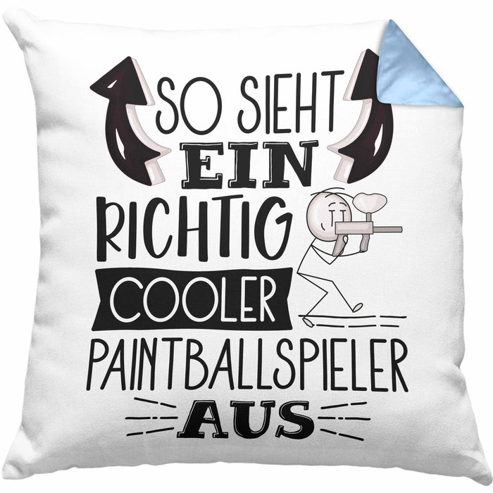 So Sieht Ein Richtig Cooler Paintballspieler Aus Geschenk Kissen mit Füllung 40x40 Lustiger Spruch Geschenkidee (Grau) Blau Trendation