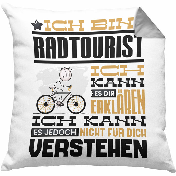 Radtourist Geschenk Kaffee-Kissen mit Füllung 40x40 Geschenkidee für Radtourist Ich Bin Radtourist Ich Kann Es Dir Erklären Jedoch Nicht Für Dich Verstehen Spruch Lustig (Grau) Grau Trendation