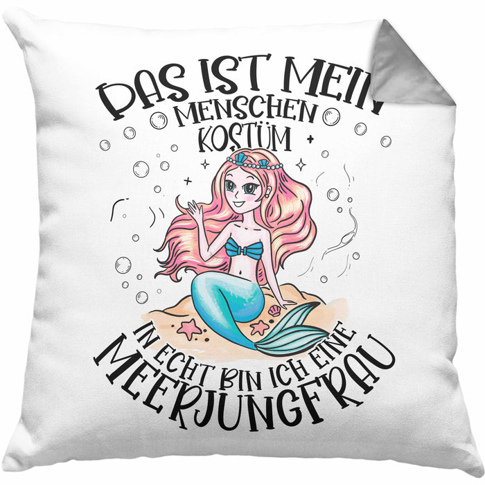 Meerjungfrau Geschenk Kissen mit Füllung 40x40 Mädchen Das Ist Mein Menschen Kostüm In Echt Bin Ich Eine Meerjungfrau Nixe Geschenkidee Mädels (Grau) Grau Trendation